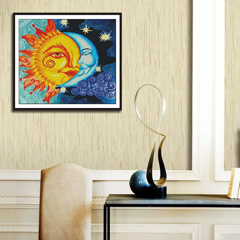 Joy Sunday Sun и Moon Наборы для вышивания крестиком с напечатанным рисунком Китайская вышивка рукоделие подходит для украшения в гостиной