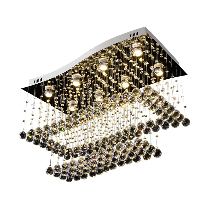 Современная роскошная хрустальная люстра, двойная прямоугольная изогнутая лампа, подвесное осветительное оборудование для гостиной, столовой