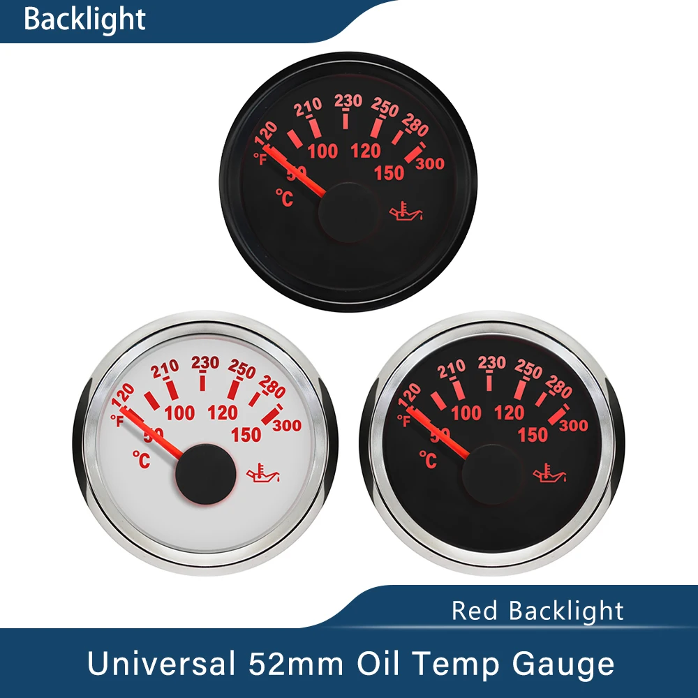Fuel Oil Temperature Gauge,150℃ Oil Temperature Gauge,Universal Digital Oil Temperature Gauge 52mm 50‑150℃ W/Red Backlight 12V/24V for Car Boat Yacht Motorcycle Black 