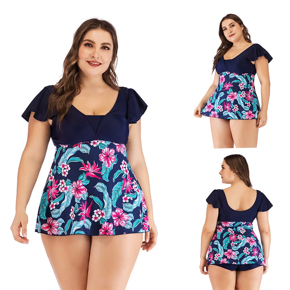 Swimming Skirt Women Plus Size Two Piece Beach Wear Dress 5XL Printing Large Bathing Suit Mujer Verano Sexy Swimsuit Bikini-Girl - Цвет: Синий