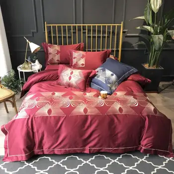 

120S Psychedelic wine red Bedding Set Egyptian cotton Bedding Super luxury Bed Set Queen King size bed Embroidery Duvet Cover