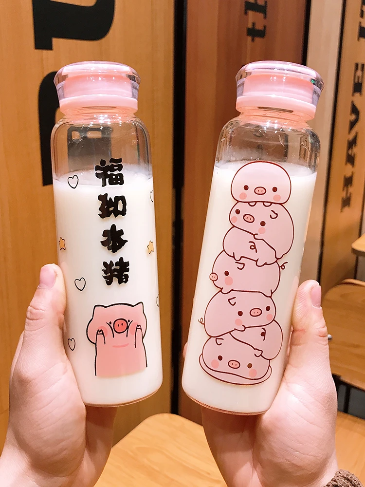 Glass Portable Water Bottle Running Fashion Water Bottle Colorful Korea Lovely Glass Cute Water Bottle Pink Pig Water Cup Ff70p Water Bottles Aliexpress