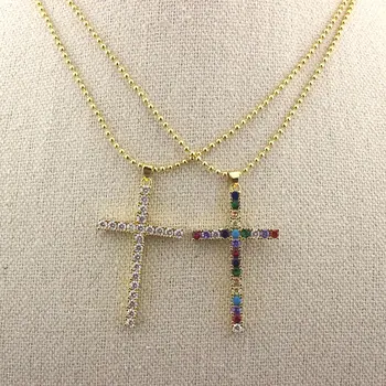 

25inch 10str/lotRainbow cubic zirconia micro pave charm necklace,plating cz cross pendant necklace,fashion cz jewelry wholesale
