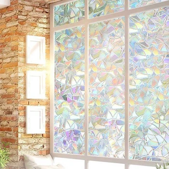 

Rainbow Window Film Non-Adhesive 3D Static Decorative Privacy Window Rainbow Films Sun Protection Anti UV Stained Glass Sticker