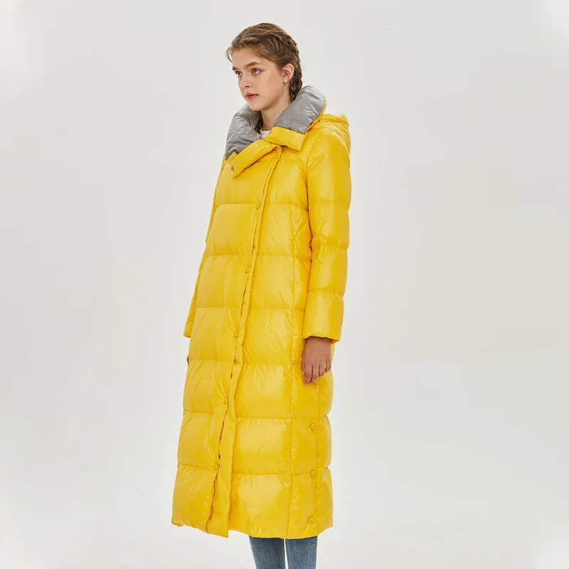 AllureAmore пуховик женский толстый с капюшоном зимний на молнии размера плюс ветрозащитная зимняя верхняя одежда 90% белый утиный пух теплая куртка пальто - Цвет: Primrose yellow