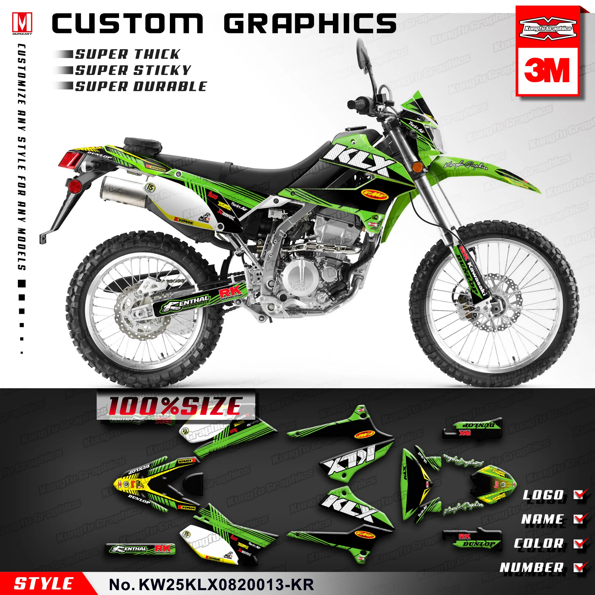 

KUNGFU, графическая наклейка на заказ, наклейка для Kawasaki KLX 250 S KLX250S 2008 2009 2010 2011 2012 2013 2014 2015 2016 2017 2018 2019