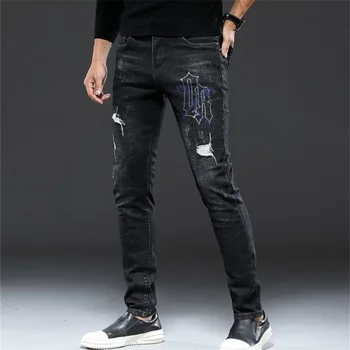 

New Jeans men slim fit Black 100% Cotton Denim Korean style Men Jeans High Quality Fashion Classic Denim Pants #9212