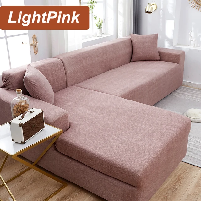 L-Shaped Sofa Cover Corner Sofa Slipcovers Elastic Chaise Cover 1/2/3/4 Seater Stretch Sectional Couch Armchair Cover Protector Light Pink