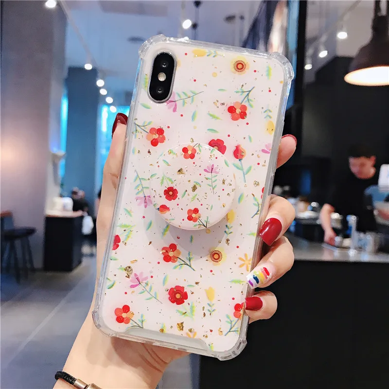 

Samsung Note 8 9 10 Pro Drop Glue Flower Back Case Clear Soft TPU Bumper Shell For S8 S9 S10 Plus Cover Cases Free Shipping 2019
