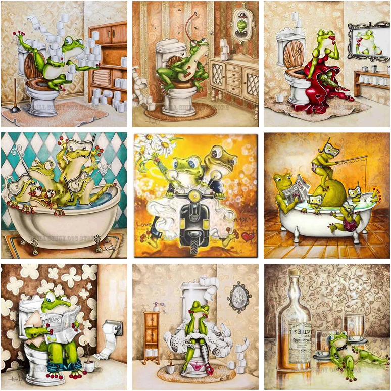

5d DIY Diamond Painting "Cartoon Toilet Frog " picture of Cross Stitch full Drill diamond mosaic rhinestone embroidery Gift