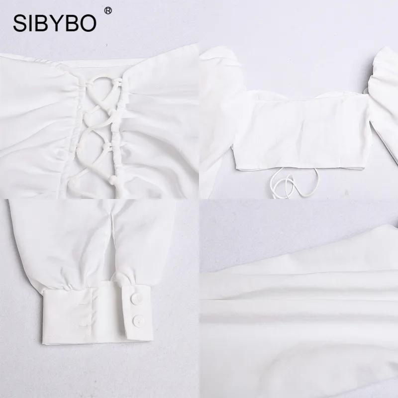 SIBYBO/пикантные женские Топы без бретелек на шнуровке с длинным рукавом, открытая футболка СО ШНУРАМИ, женская белая Повседневная Осенняя укороченная футболка с открытой спиной