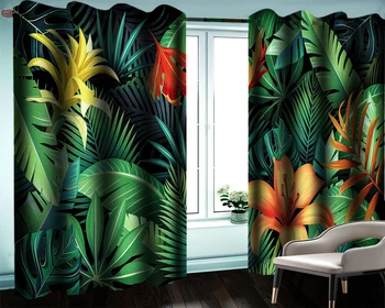 

3d Curtain 3d Modern Floral Curtain Window Tropical Rainforest Leaves and Flowers Digital Print 3d Floral Practical Fine Curtain