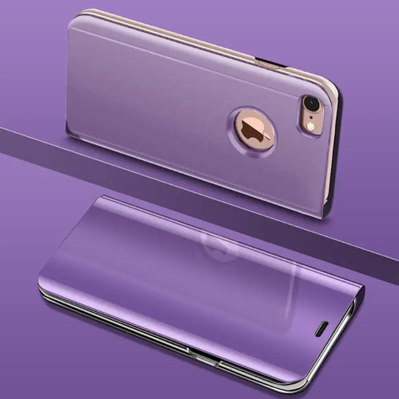 Elegant Leather Smart Mirror Phone Case with Holder Stand Feature