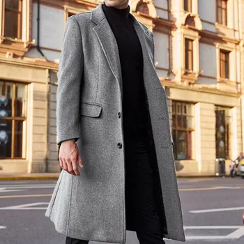 

Fashion Autumn Winter Wool Coat Men Casual Woolen Blends Slim Fit Outwear Abrigo Hombre Casacos Mens Long Trench Coats 3XL