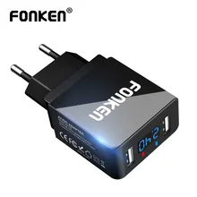 FONKEN многоразъемное USB зарядное устройство 2 порта ЕС настенный адаптер Светодиодный дисплей Универсальный 5 в 2A 2.4A Зарядка для телефона планшет USB зарядное устройство для путешествий