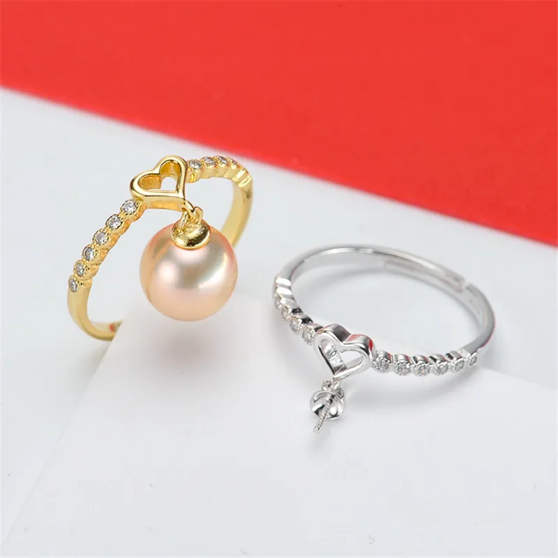 

S925 Sterling Silver Adjustable Ring Settings Base Blank Jewelry Findings Fit Half Hole Pearl DIY Women Ring Making Accessories