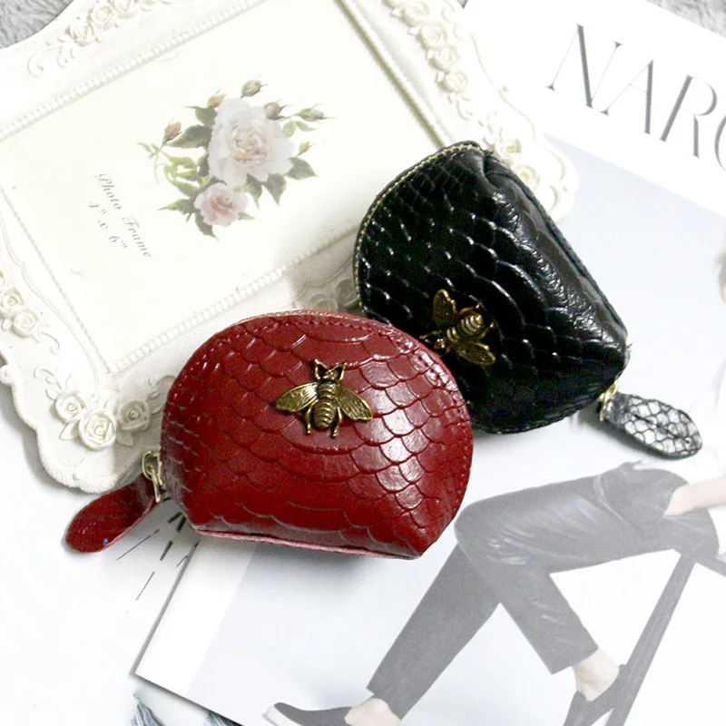 

New fashionable SNAKE-PRINT cowhide pocket, alligator-print pocket, lady's genuine leather dumpling zipper coin bag, 2019