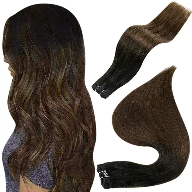Full Shine Human Hair Weft Extensions Hair Bundles Ombre Blonde Color 100g Sew In Silky Straight Remy Skin Double Weft For Salon 1B 4