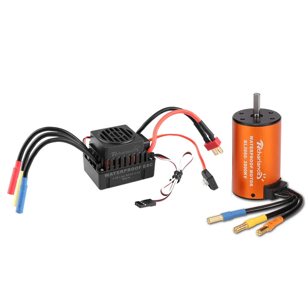 

Rcharlance Car Model Motor 3660 3800kv Brushless Motor + 60A Waterproof Brushless Electric Speed Controller Set