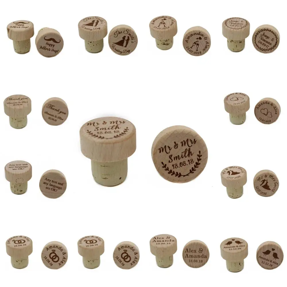 Personalized Engraved Wooden Wine Cork Stopper Cork Bottle Stopper 10/24/50/60/70/100pcs Wine Wedding Favors wooden wine bottle stopper