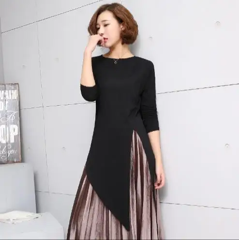 2020 RopaSummer круглый воротник длинный рукав серый асимметричный подол