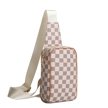 

Men's Chest Bag New Shoulder Bag Check Leather Bag Multifunctional Single Shoulder Crossbody Bag Female Tide Brand Chest Bag