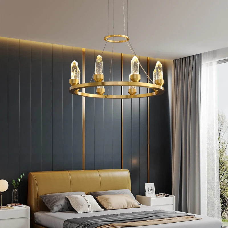 Modern Crystal Simple Copper Round Crystal Chandelier Lights 3 Modern Crystal Simple Copper Round Crystal Chandelier Lights 3