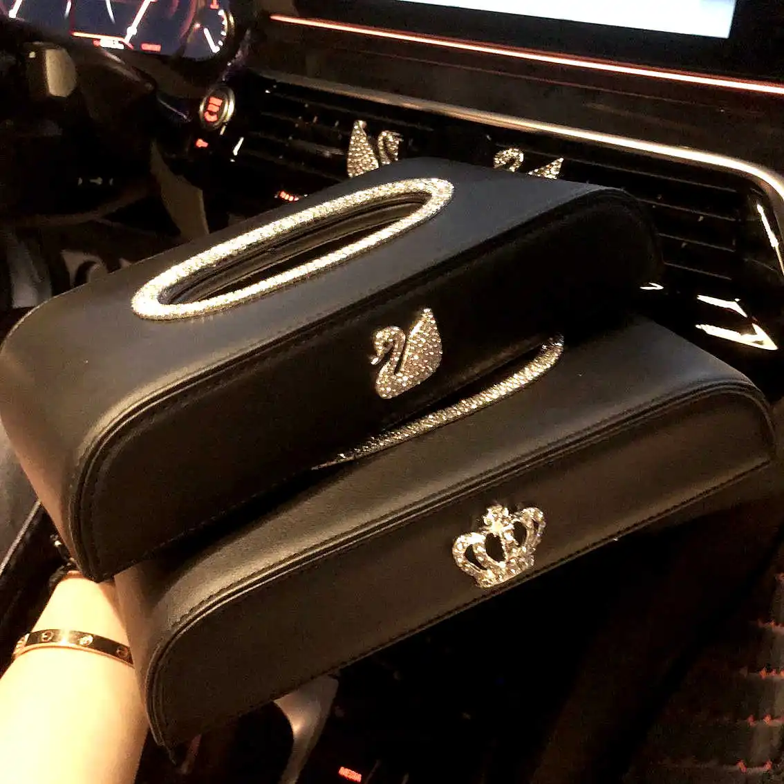 Автомобильная коробка для салфеток, товары для салона автомобиля, креативный ящик для автомобиля, модная палка, сверло, автомобильная коробка для салфеток, украшение камелии