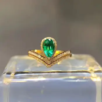 

Luxurious Tulips water drop Natural green emerald gem ring S925 silver natural gemstone ring girl women party gift fine jewelry