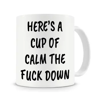 

Here's A Cup of Calm The Fu Ck Down Mug,RudeFunny Mug,Offensive Gift,Office Mug Cup with Stirring Spoon