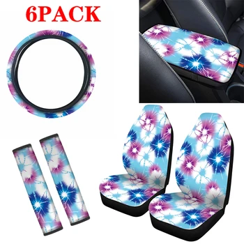 

Aimaao Colorful flowers Car Seat Covers & Steering Wheel Cover & Center Console Armrest Cover & Automobile Safety Belt Covers