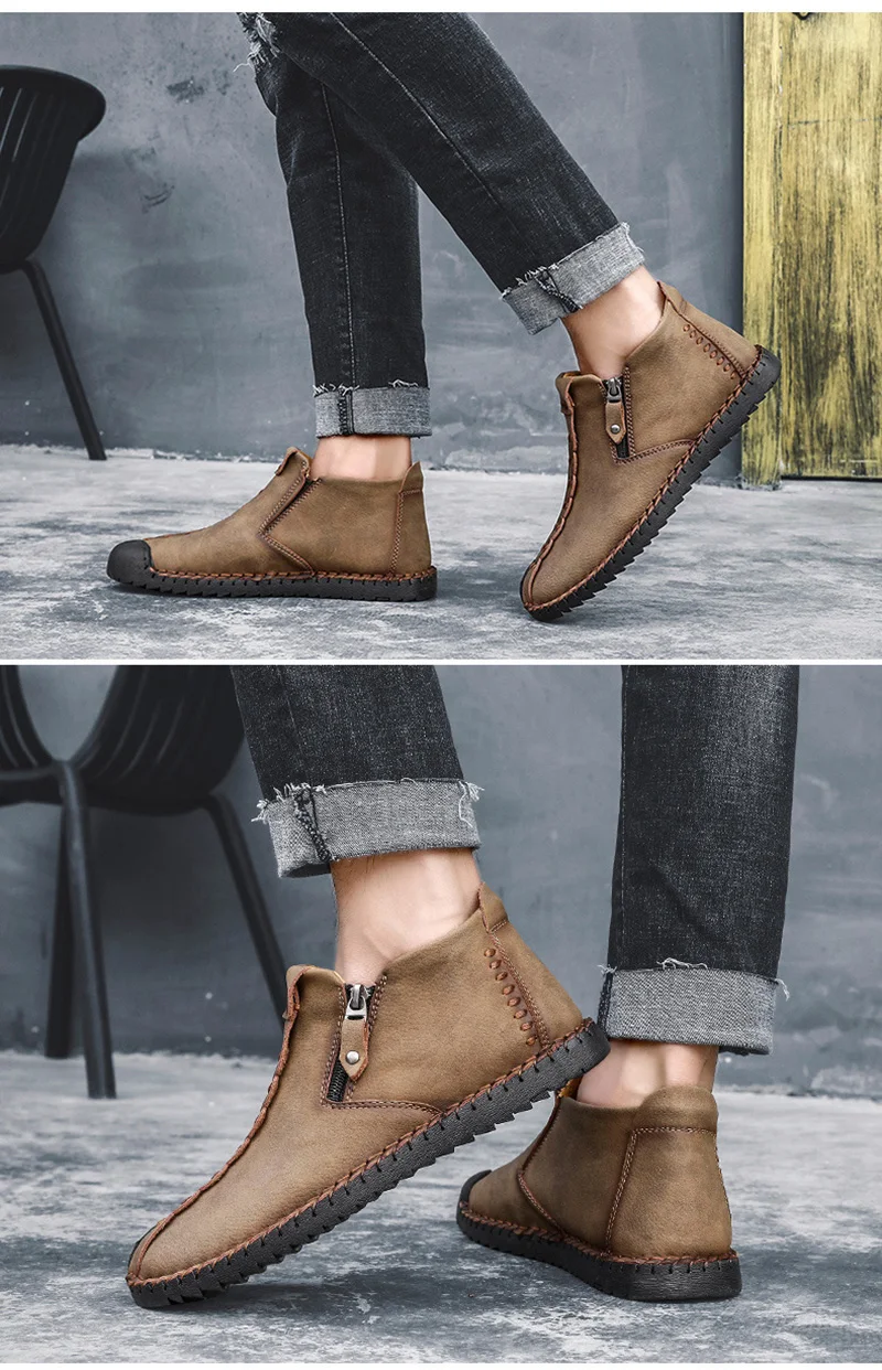 ARIARI/мужские зимние ботинки размера плюс на меху; теплые ботинки с высоким берцем; классическая Удобная Осенняя повседневная обувь на молнии