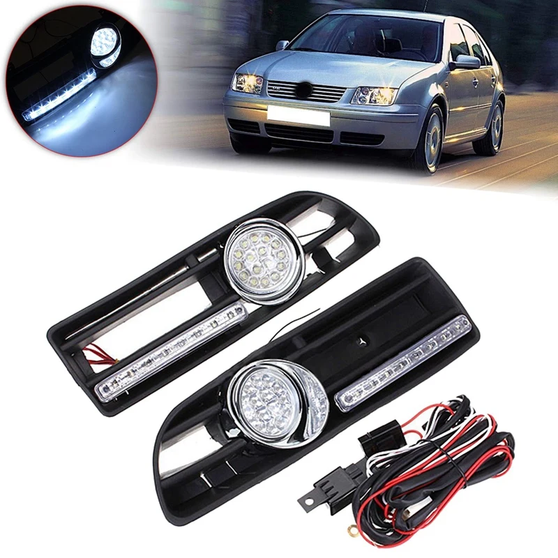 

LED Daytime Lights and LED Fog Light Bumper Grille For VW Jetta Bora MK4 1999-2004 1J5853665B 1J5853666B