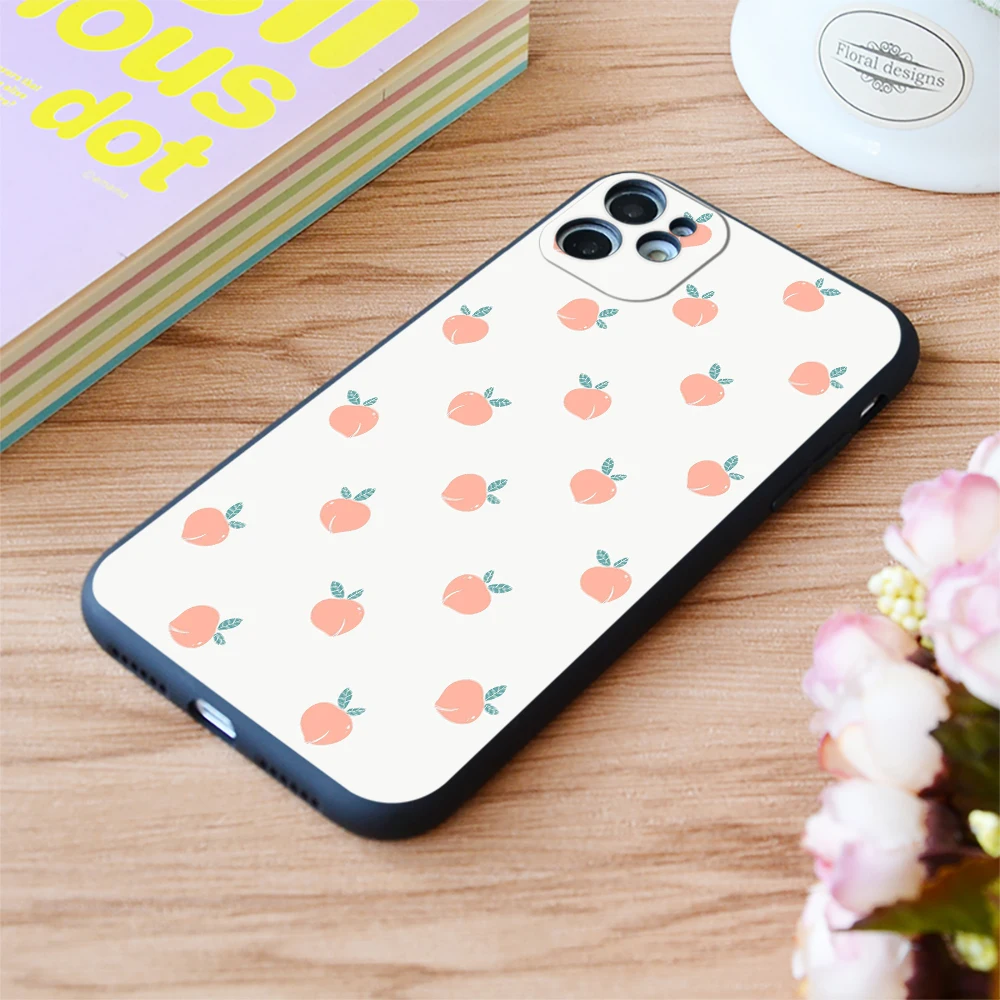 

For iPhone Hand Drawn Peach Patterned Print Soft Matt Apple iPhone Case 6 7 8 11 12 Plus Pro X XR XS MAX SE