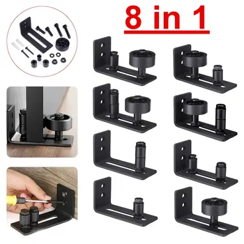 

8 in 1 Sliding Barn Door Hardware Kit Top Metal Mounted Hanging Rail Hanger Track Adjustable Steel Closet Door Roller Rail Black