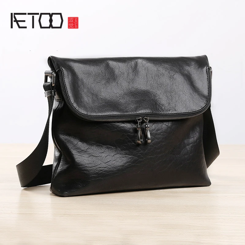 

BJYL Satchel Male oblique cross leather soft leather single shoulder bag business leisure trend head cowhide Men's Bag