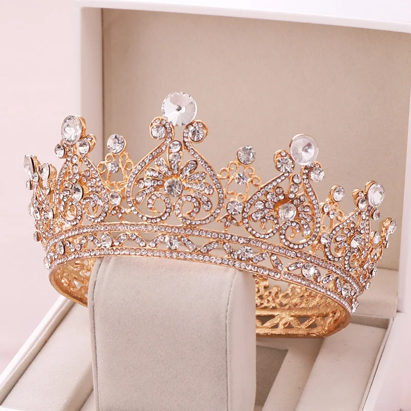 Золотые, серебряные, большие круглые короны, диадема в стиле барокко, корона, хрустальное сердце, свадебные аксессуары для волос, королевская принцесса, диадема, свадебные украшения