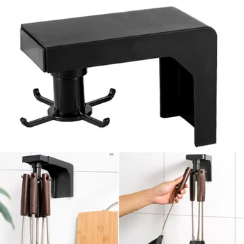 

1pc 4/6 Hooks Self Adhesive Kitchenware Holder Storage Save-space Rotatable Stretch Plastic Hanging Kitchen Storage Racks