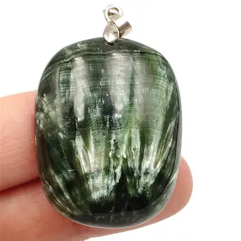 

Genuine Natural Green Seraphinite Rectangle Pendant 34x26x10mm Reiki Women Men Crystal Gemstone Necklace AAAAA