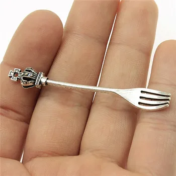 

WYSIWYG 4pcs 60x8mm Crown Fork Charm Pendants For Jewelry Making Antique Silver Color Crown Fork Pendants Charm Crown Fork