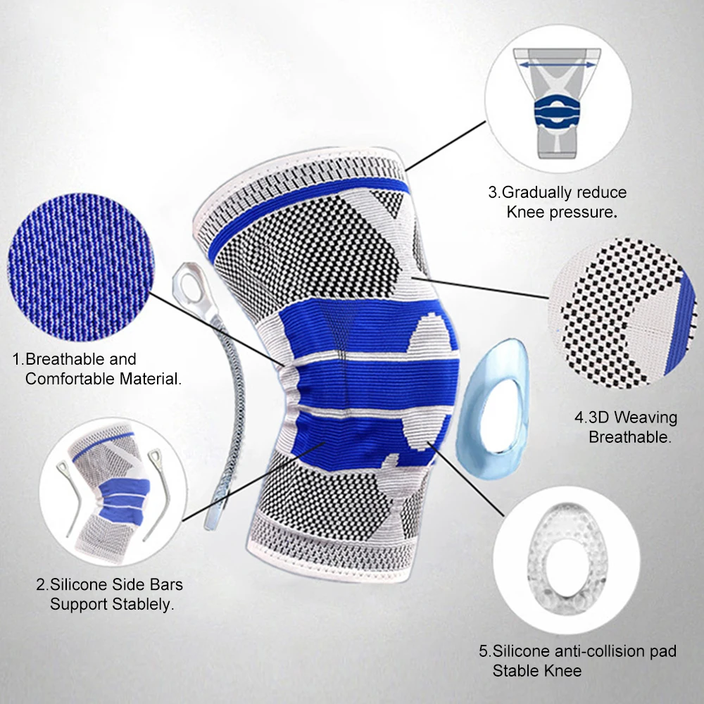 3D ткацкие силиконовые наколенники Поддержка брекета корзина для бега волейбол Meniscus наколенники спортивные защитные наколенники