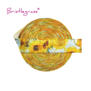 

BRISTLEGRASS 100 Yard by Roll 5/8" 15mm Van Gogh Sunflower Print FOE Fold Over Elastics Spandex Satin Band Hair Tie Dress Sewing
