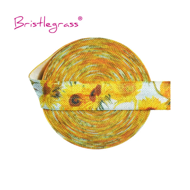 BRISTLEGRASS 5 ярдов 5/8 &quot15 мм Ван Гог Подсолнух печати FOE Сложите эластичные спандекс