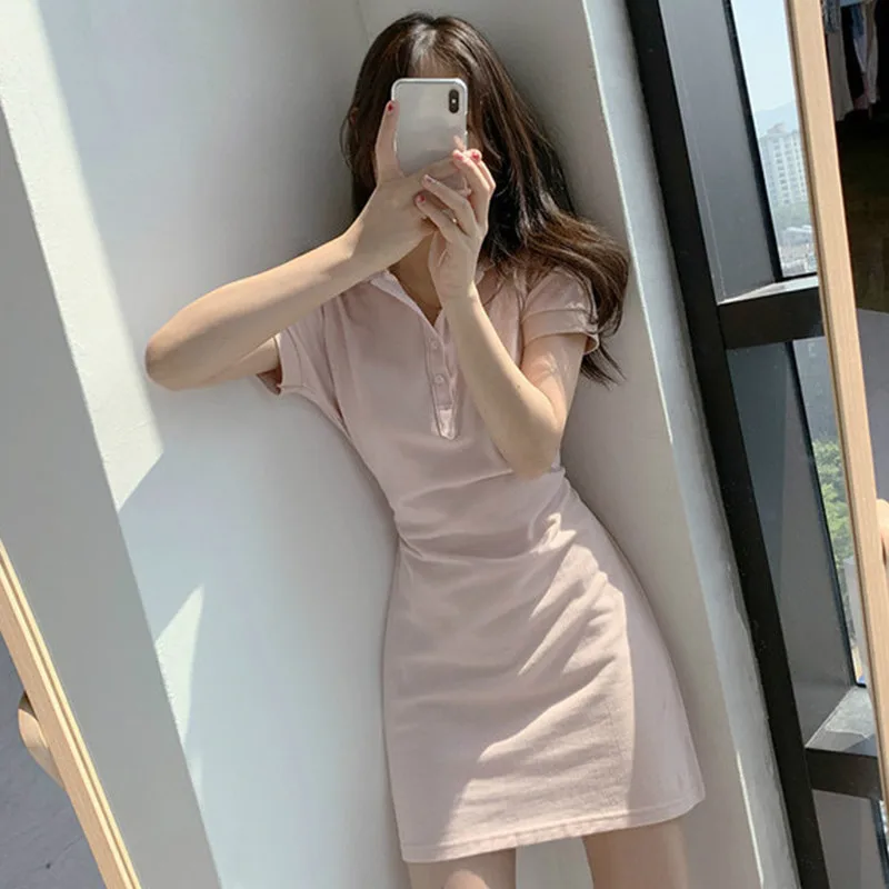 Neploe Dress Women Solid Turn Down Collar Short Sleeve Ladies Vestidos Summer 2020 New Elegant Slim Waist Bodycon Dresses 1A1421
