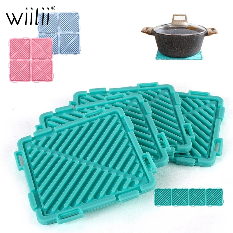 

4Pcs Silicone Drying Mat Silicone Pot Holders Trivets Jar Openers Non Slip Heat Resistant Hot Pads Heat Resistant Mats Hot Pad