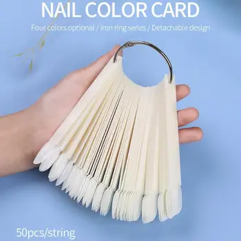 

50pcs/set Round Head Iron Ring Fan Color Card ABS Good Flexibility Color Accuracy Convenient Oval Fake Nail Practice Tools Decor