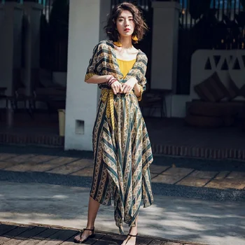 

2020 seaside holiday style skirt summer new bohemian contrast color irregular dress women