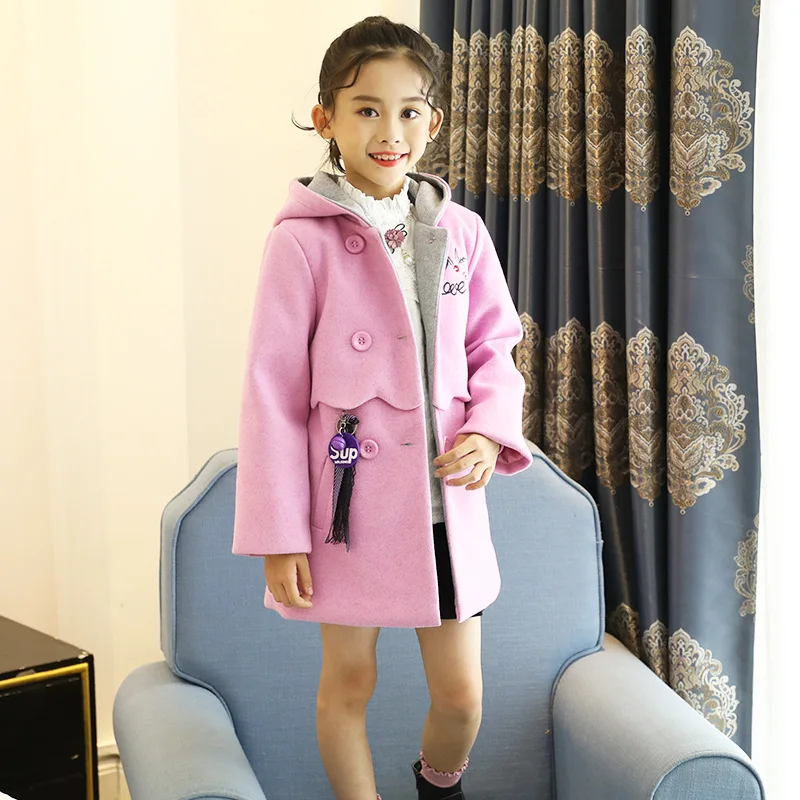 

Girls Fall And Winter Clothes 2019 New Style Korean-style Woolen Jacket Big Boy Fashion Sweet Overcoat Embroidery Woolen Cloth T