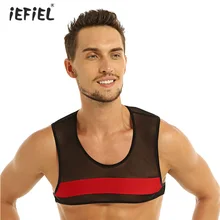 Сексуальные мужские без рукавов, прозрачный сетчатый топ с открытыми плечами, жилет экзотические танки, Клубная одежда, сценический костюм, футболка, укороченные топы