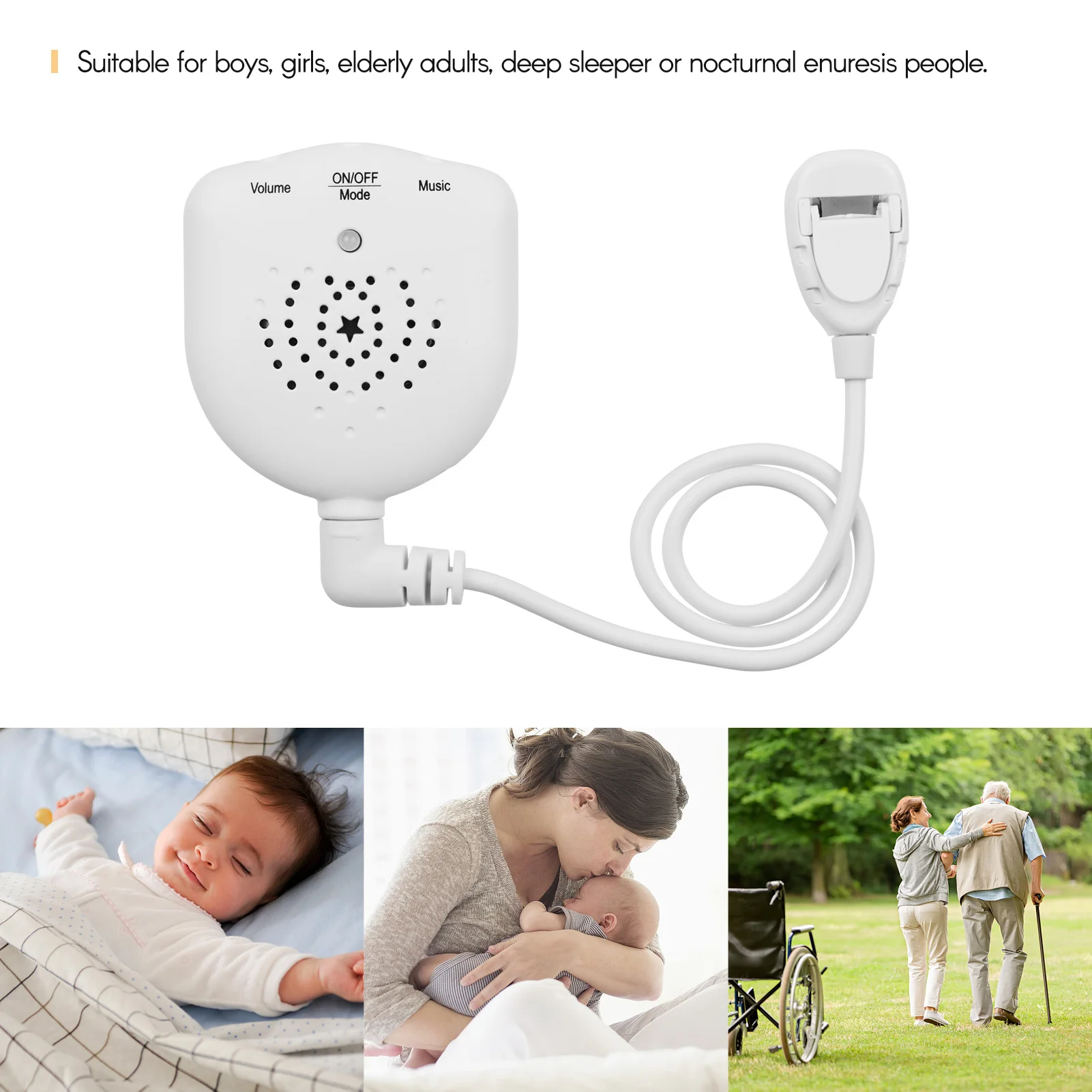 Safety Equipment Rechargeable Bedwetting Alarm for Baby Adult Elder Pee